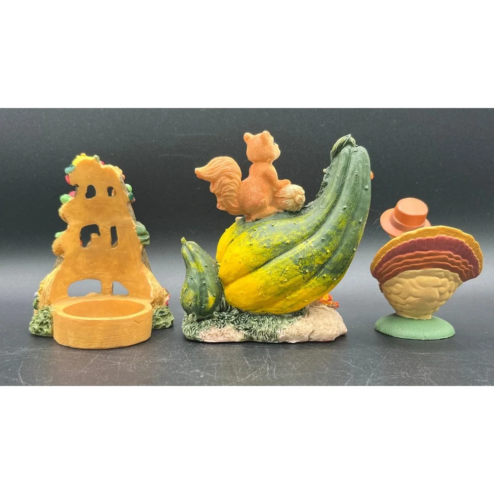 Thanksgiving Fall Decor Set Resin Squirrel Gourd Turkey Shaker Candle Holder